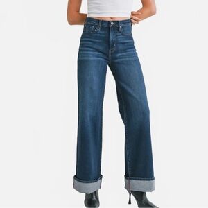 Just Black Denim Dark Wash Jeans – Size 25 – Large Cuff Hem